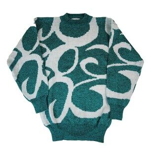 Vintage Evian Womens Classic Sweater Medium Teal White Classic Retro #1920